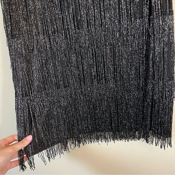 ✨ Maner Women’s Black Silver Fringe Mini Skirt Large NWT Concert - Picture 4 of 11
